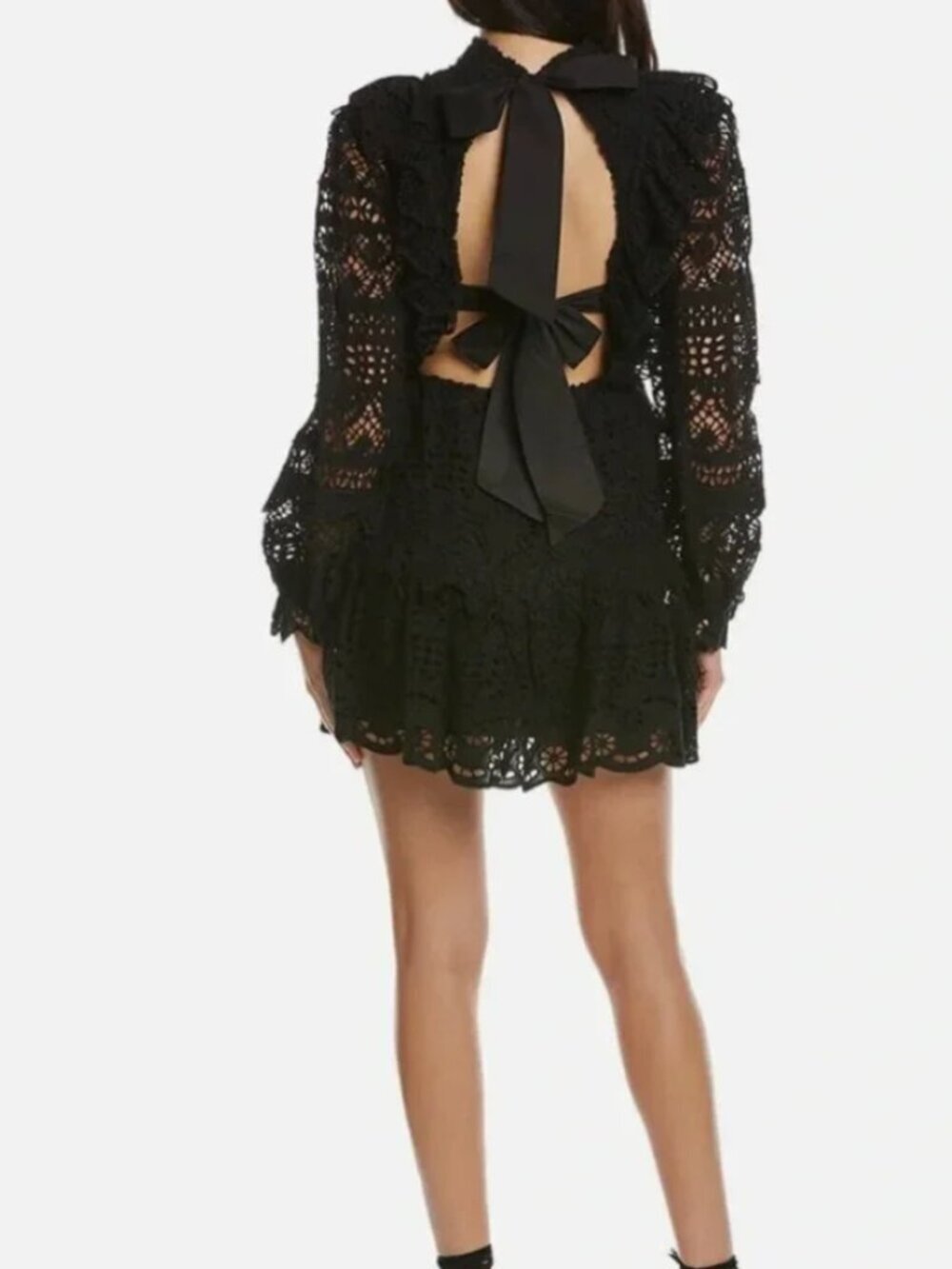 Black Lace Long-Sleeve Mini Dress - Picture 2 of 3
